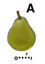 Educational fruit card. Pear yellow.Greek language.